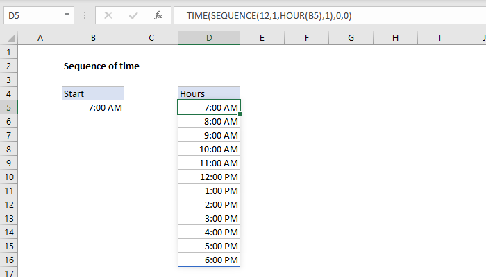 Excel Sequence of times