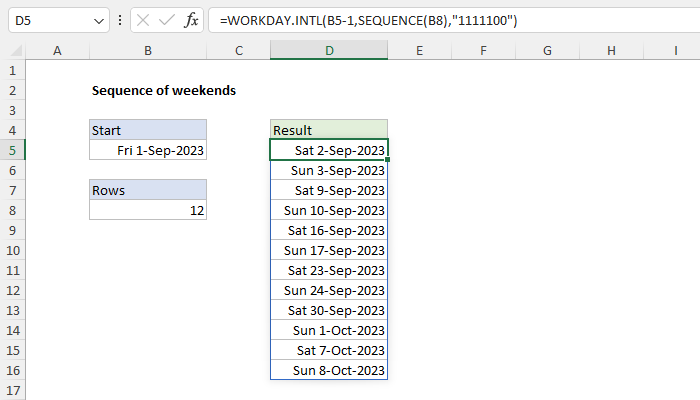 Excel Sequence of weekends