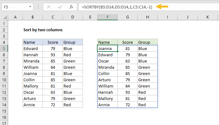 Excel Sort by two columns