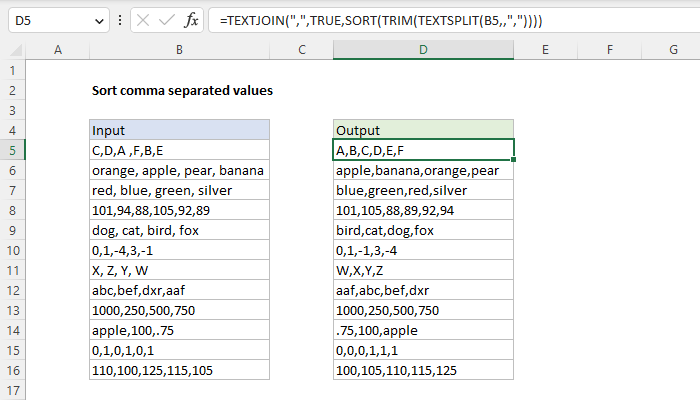 Excel Sort comma separated values