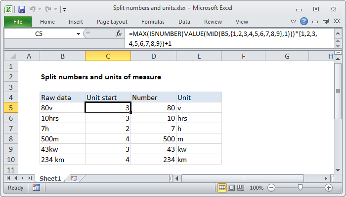 Excel Split numbers from units of measure