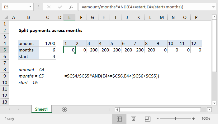 Excel Split payment across months