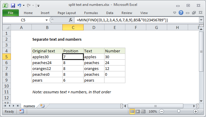 Excel Split text and numbers
