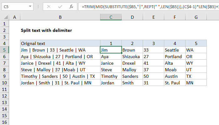 Excel Split text with delimiter