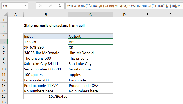 Excel Strip numeric characters from cell
