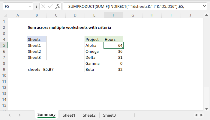 Excel Sum across multiple worksheets with criteria