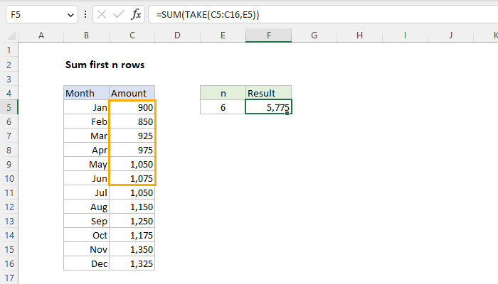 Excel Sum first n rows