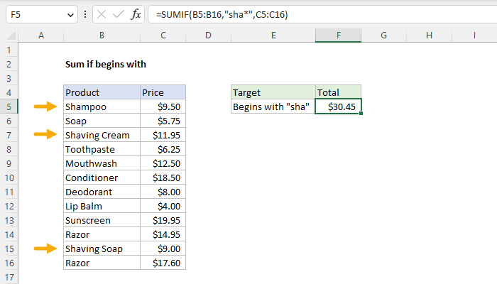 Excel Sum if begins with