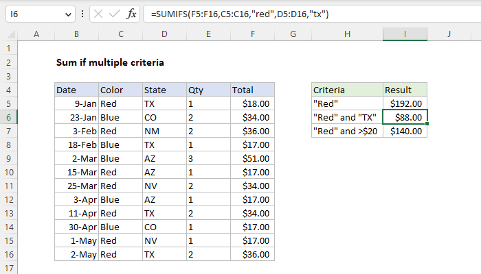 Excel Sum if multiple criteria