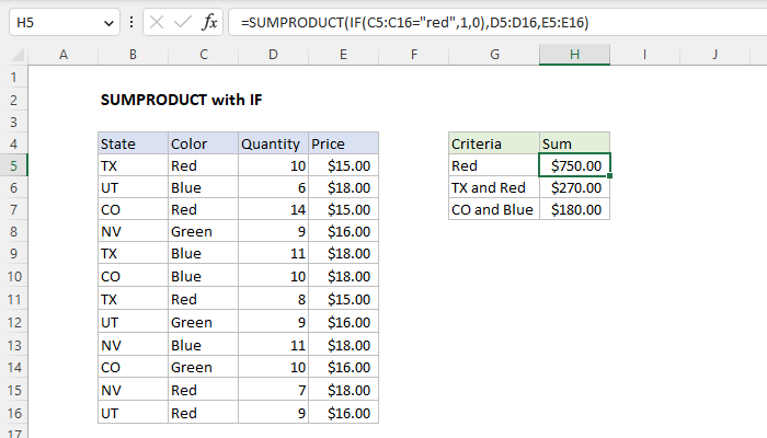Excel SUMPRODUCT with IF
