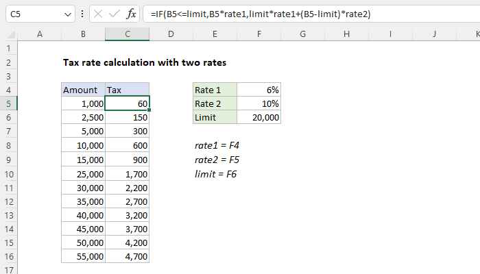 Excel Tax rate calculation with two rates