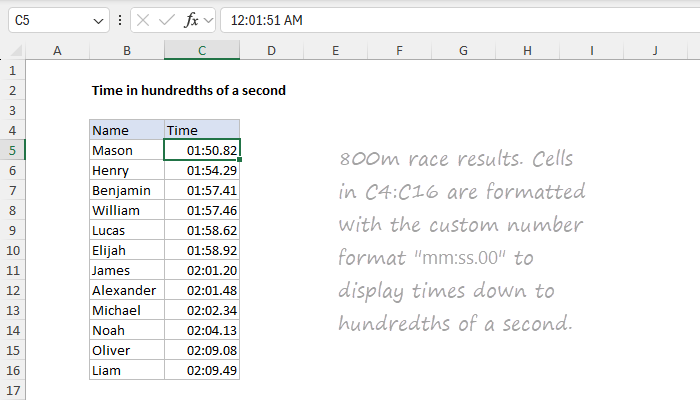 Excel Time in hundredths of a second