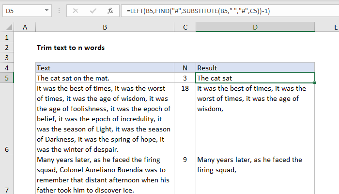 Excel Trim text to n words