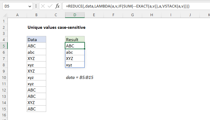 Excel Unique values case-sensitive