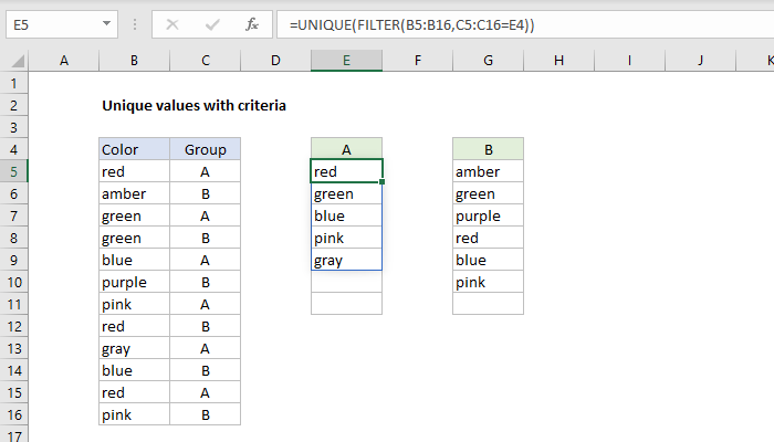Excel Unique values with criteria