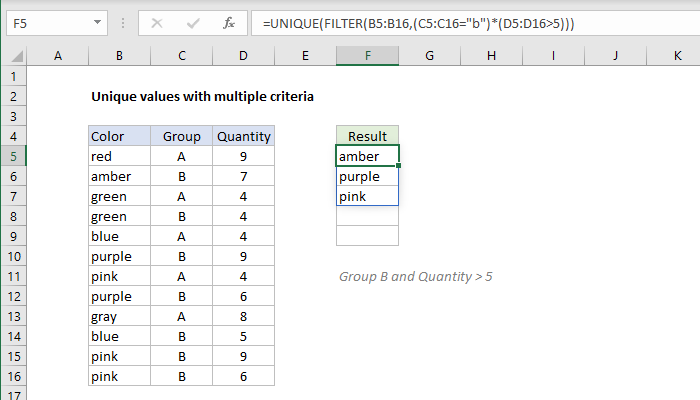 Excel Unique values with multiple criteria