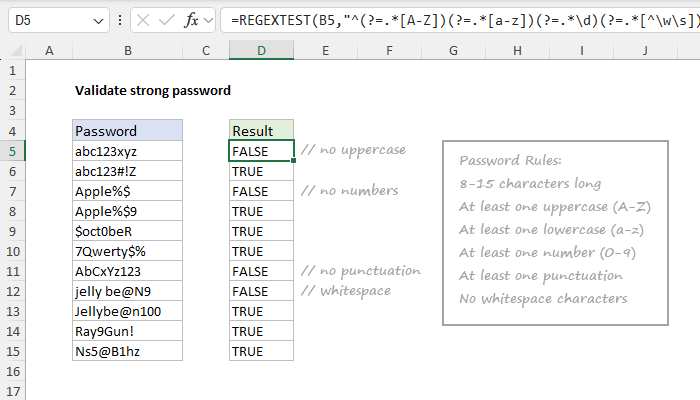 Excel Validate strong password
