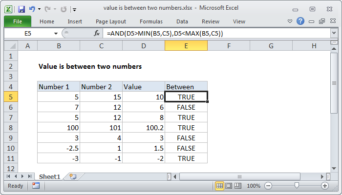 Excel Value is between two numbers