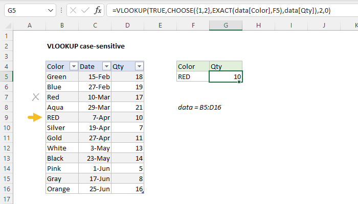 Excel VLOOKUP case-sensitive