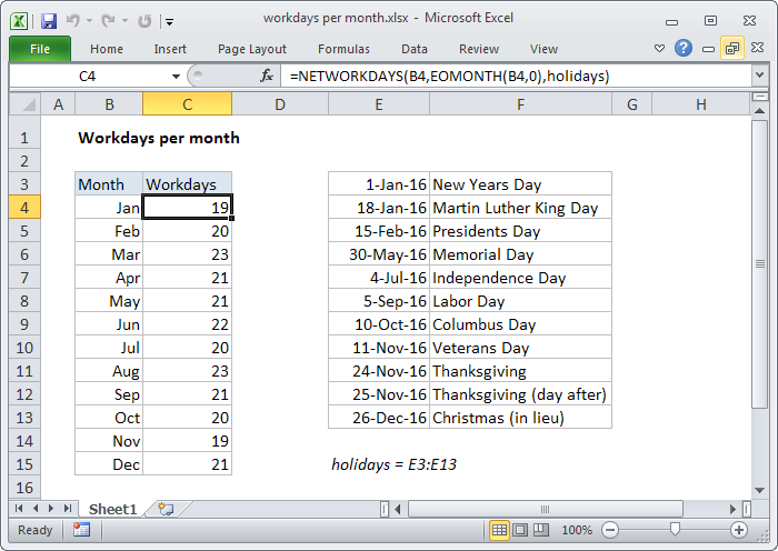 Excel Workdays per month