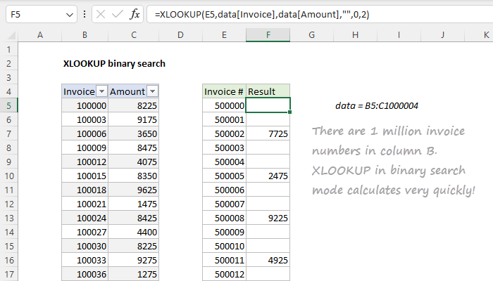 Excel XLOOKUP binary search