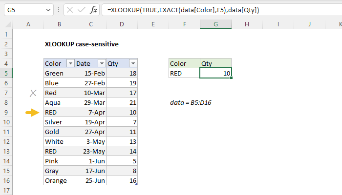 Excel XLOOKUP case-sensitive
