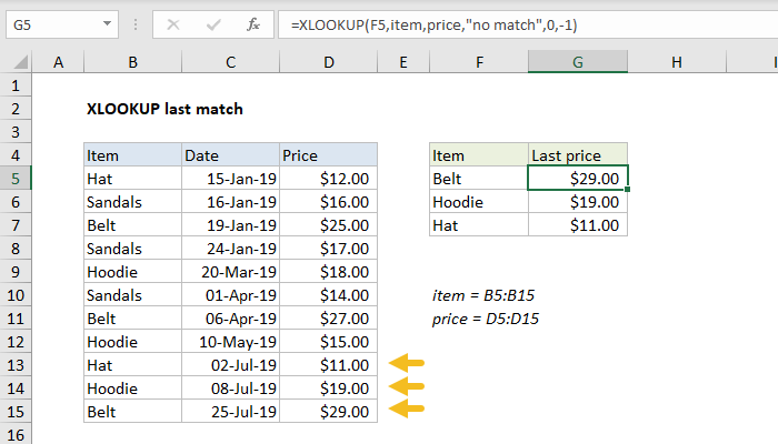 Excel XLOOKUP last match