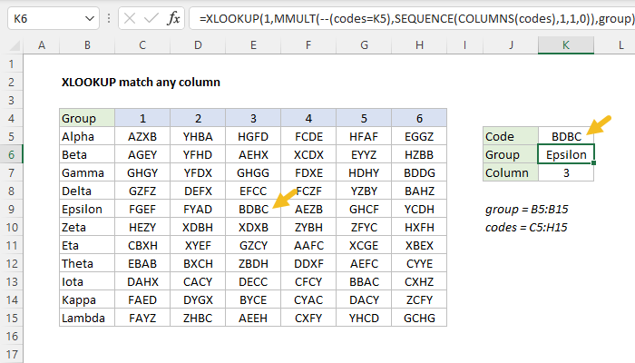 Excel XLOOKUP match any column