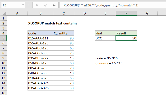 Excel XLOOKUP match text contains