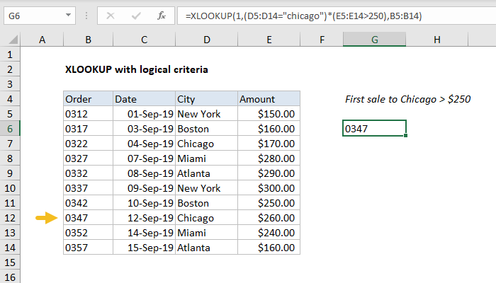 Excel XLOOKUP with logical criteria