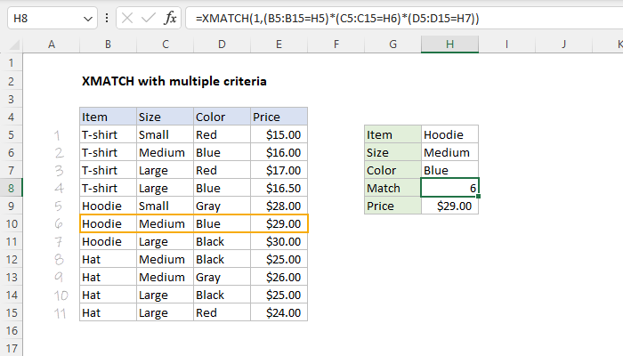 Excel XMATCH with multiple criteria