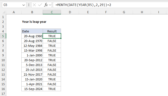 Excel Year is a leap year