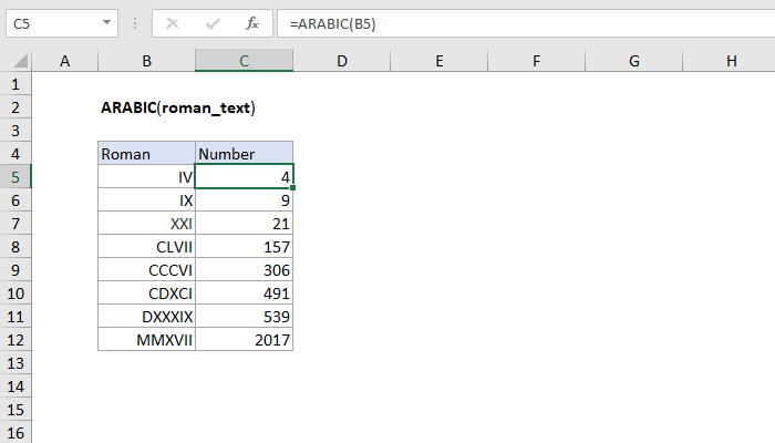 Excel ARABIC Function