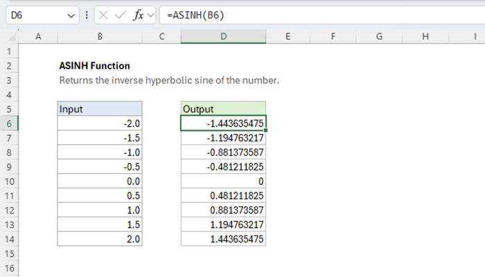 Excel ASINH Function
