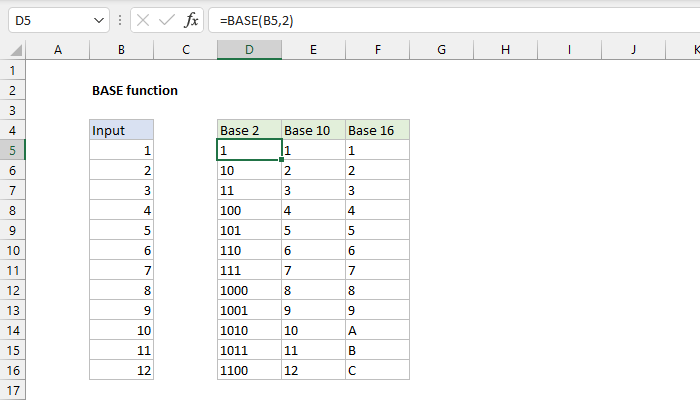Excel BASE Function