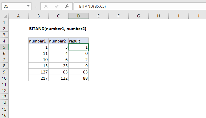 Excel BITAND Function