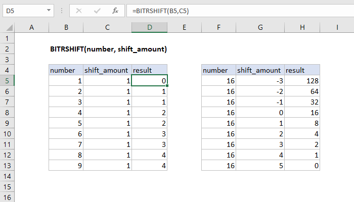 Excel BITRSHIFT Function