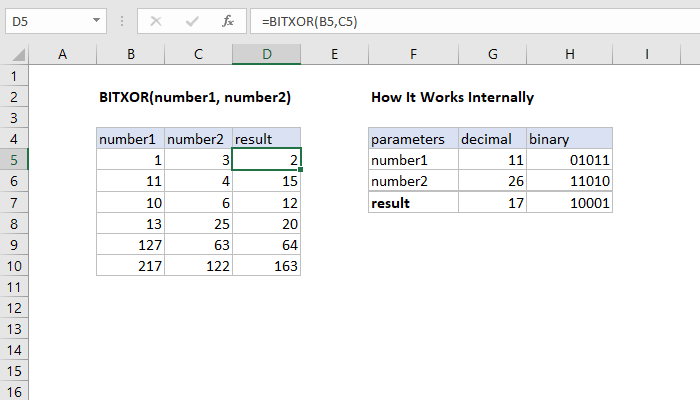 Excel BITXOR Function