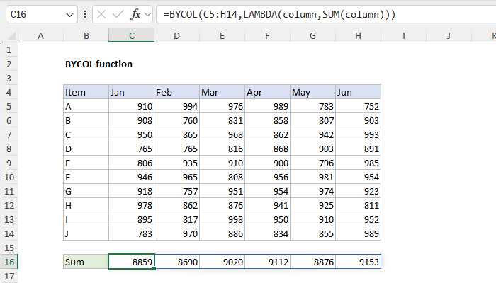 Excel BYCOL Function