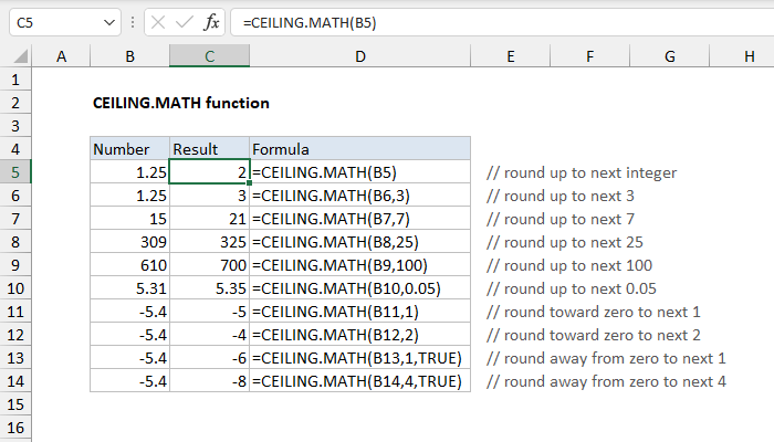 Excel CEILING.MATH Function