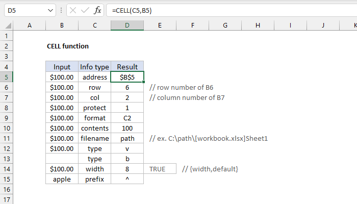 Excel CELL Function