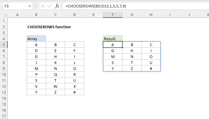 Excel CHOOSEROWS Function