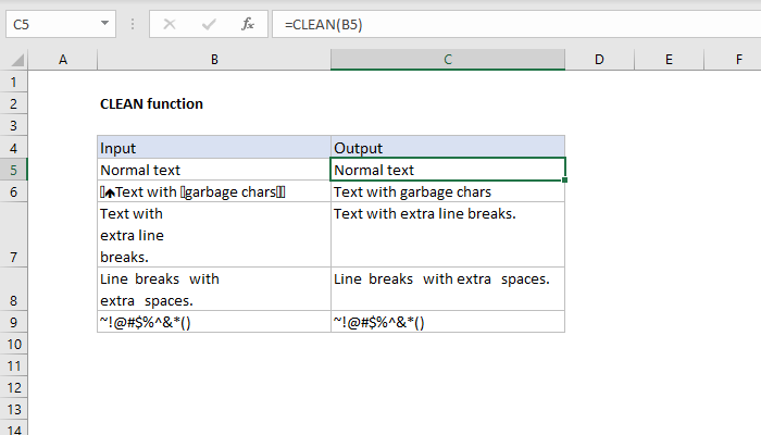 Excel CLEAN Function