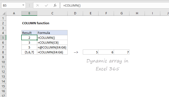 Excel COLUMN Function