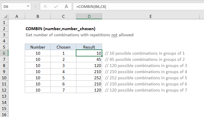 Excel COMBIN Function
