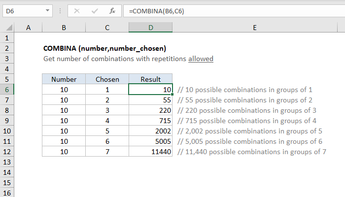 Excel COMBINA Function
