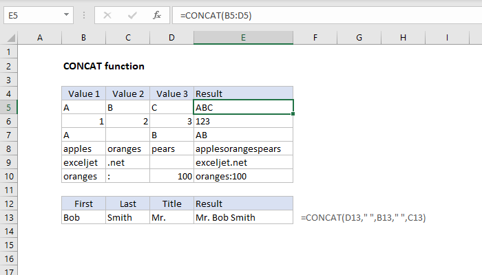 Excel CONCAT Function