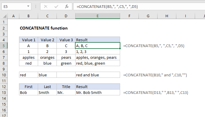 Excel CONCATENATE Function