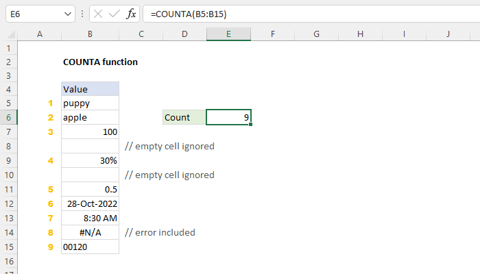 Excel COUNTA Function