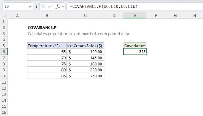 Excel COVARIANCE.P Function